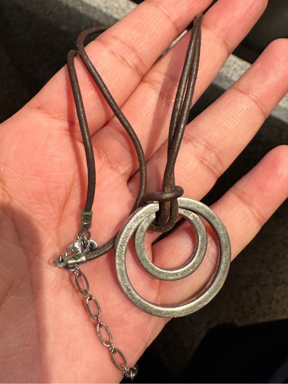 American Eagle 🦅 Double Ring Leather Necklace - Brown